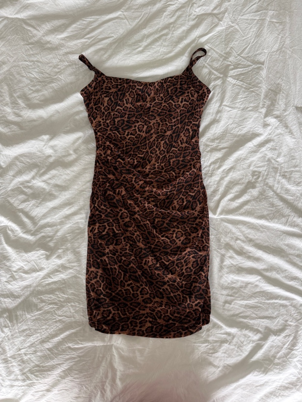 Leopard Print Spaghetti Strap Bodycon Dress - Brown